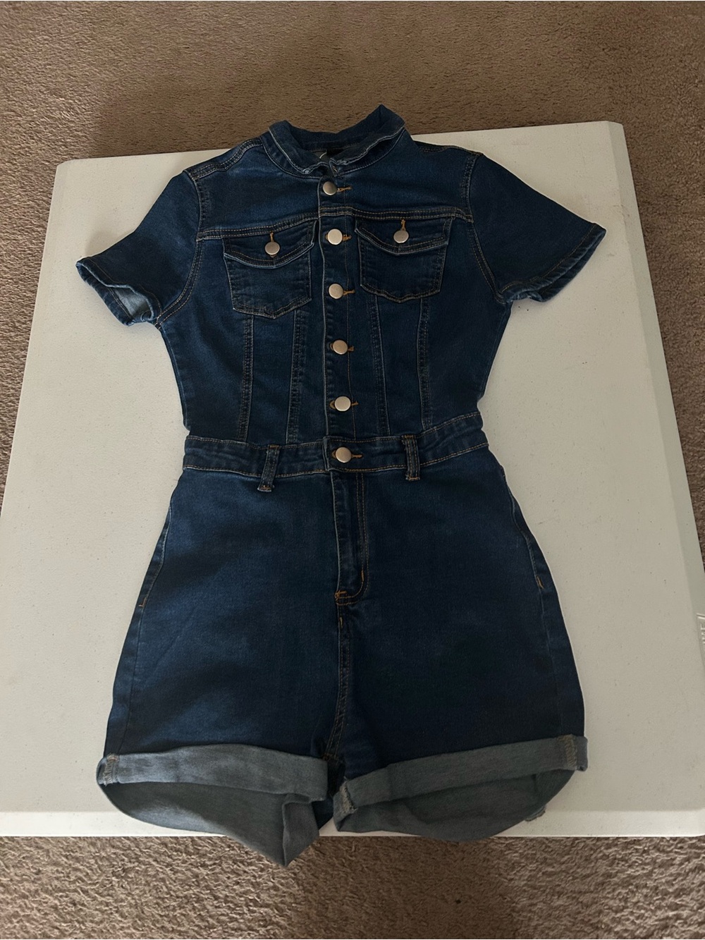 SHEIN Dark Blue Denim Short Jumpsuit for women